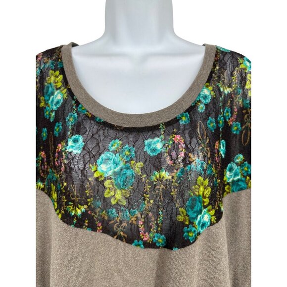 Free People Floral Lace Boat Neck Oversized Long Sleeves Sweatshirt Size L - Picture 4 of 8